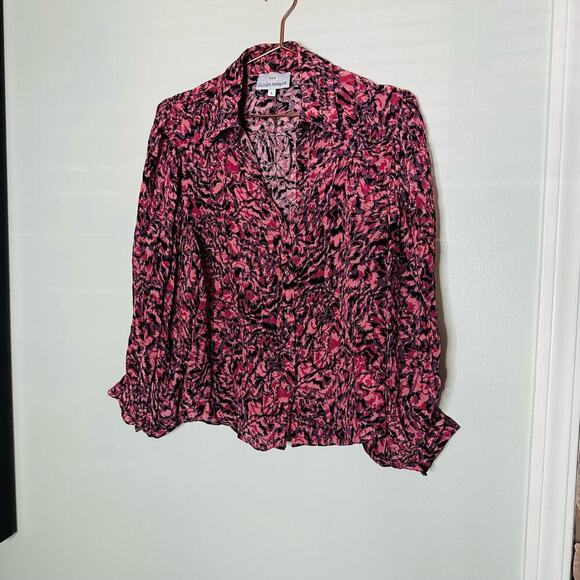 Gilner Farrar Black Hot Pink Button Front Collared Buttons Shirt Size Small - Picture 3 of 9